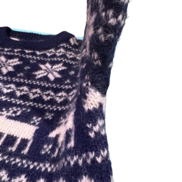 VTG Navy & White Snowflake Moose “People of the World” Boys Sweater | Wool | M/L - Picture 8 of 11